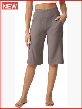 14" Knee Length Wide Leg Yoga Capri Pants with Pockets